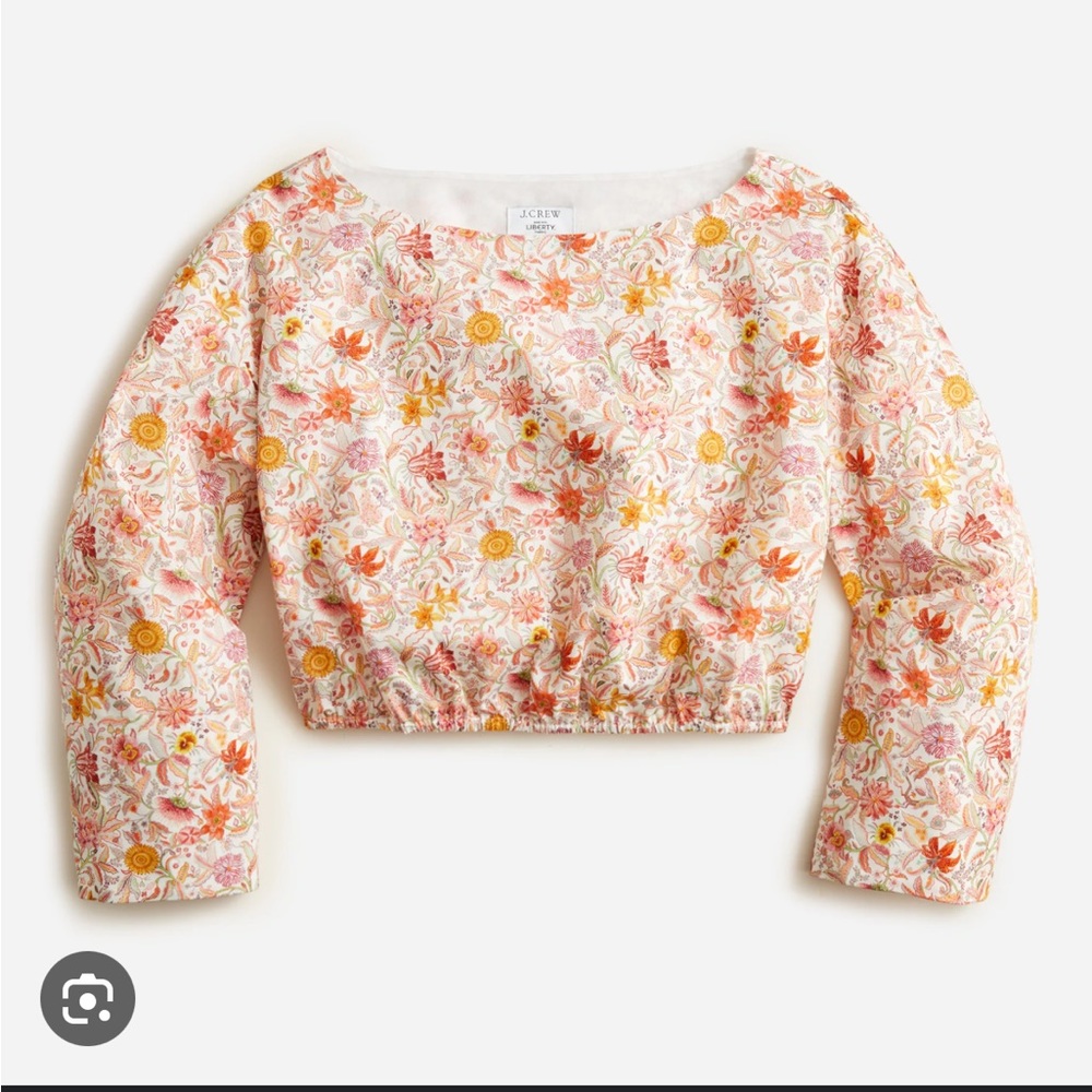 Bell-sleeve organic cotton cropped top in Liberty® Garden of Life fabric
